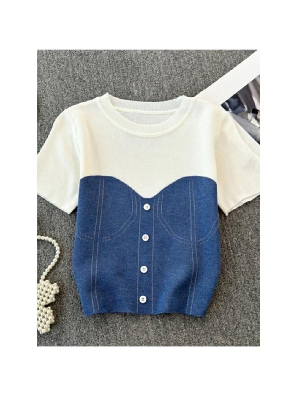 Color Block Short Sleeve Knit T-Shirt